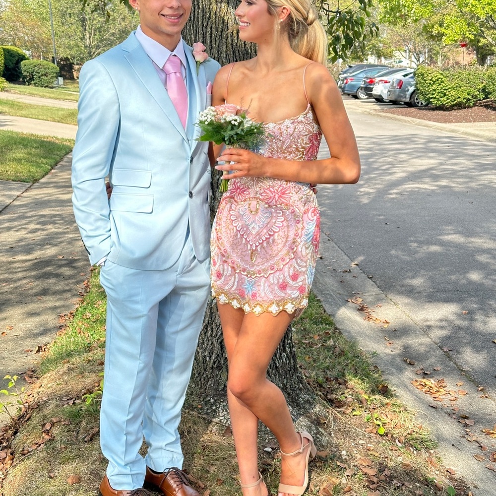 Rachel Allan Pink and Gold Mini Dress